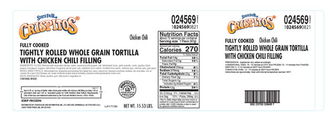 Tyson Fully Cooked Tightly Rolled Whole Grain Tortilla with Chicken Chili Filling, 15.53 Pound.