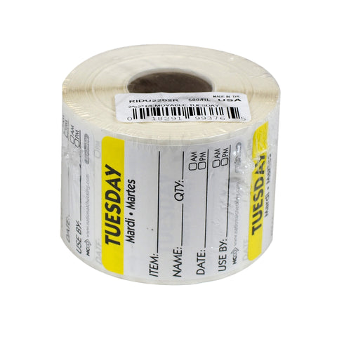 Label Trilingual Item/date/use By Removable Yellow Tuesday 2x2