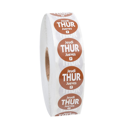 National Checking LABEL TRILINGUAL CIRCLE BROWN THURSDAY .75