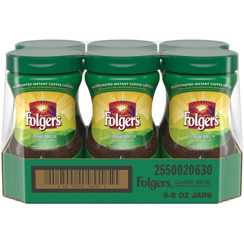 Folgers Classic Decaffeinated Instant Coffee, 8 Ounce -- 6 per case.