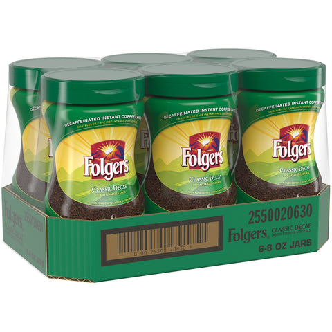 Folgers Classic Decaffeinated Instant Coffee, 8 Ounce -- 6 per case.