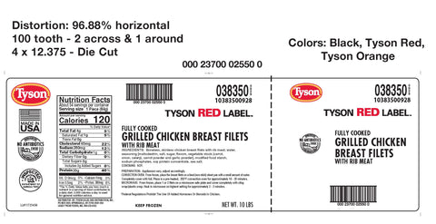 Tyson Red Label Select Cut Unbreaded Grilled Chicken Breast Filet, 3 Ounce -- 2 per case.
