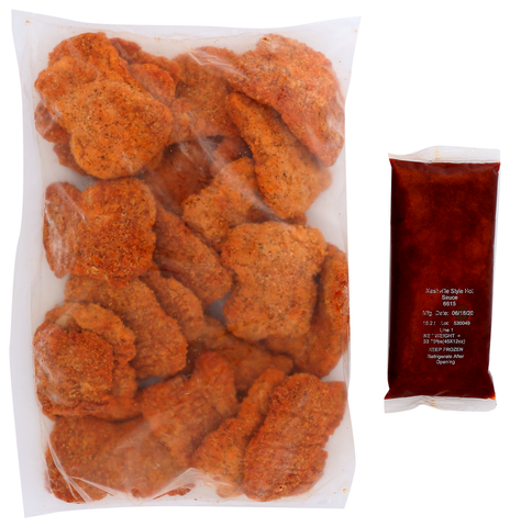 Tyson® CHICKEN THIGH FILLET BREADED NASHVILLE HOT FC WITH 2/12 OZ BAGS OF SAUCE 42/3.75 OZ 10366070928