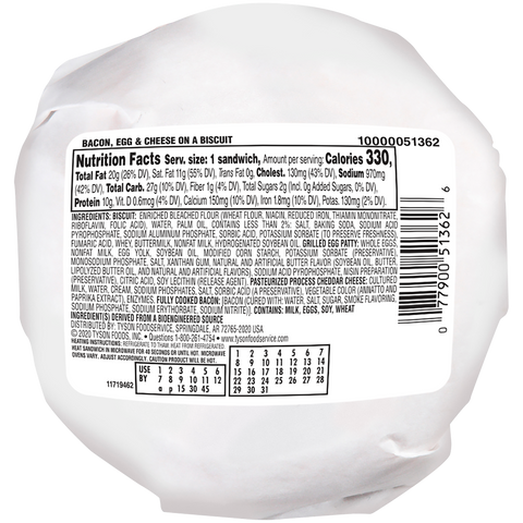 Jimmy Dean Bacon, Egg and Cheese Sandwich Biscuit, 3.6 Ounce -- 12 per case.
