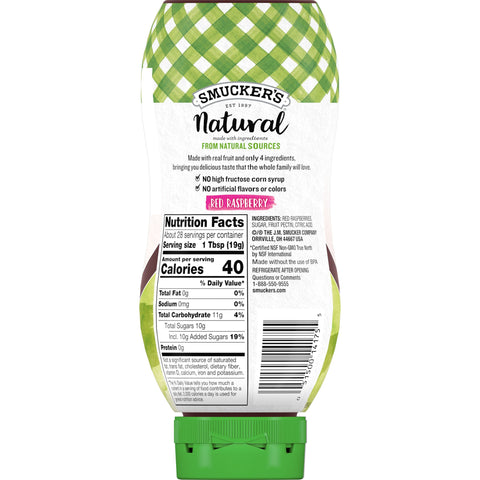Smuckers Natural Red Raspberry Fruit Spread, 19 Ounce -- 12 per case.