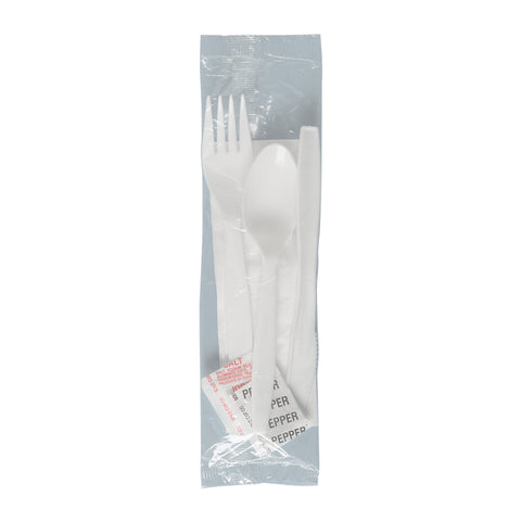 Cutlery Kit Medium Weight White K-f-s Napkin 9x13 S&p Pp