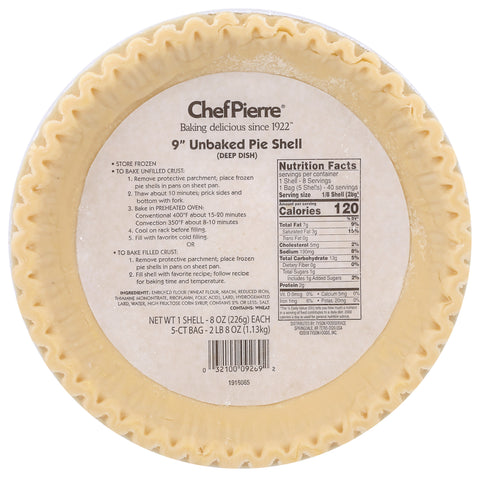 Chef Pierre PIE SHELL LARD SHORTENING UNBAKED (DEEP DISH) 9