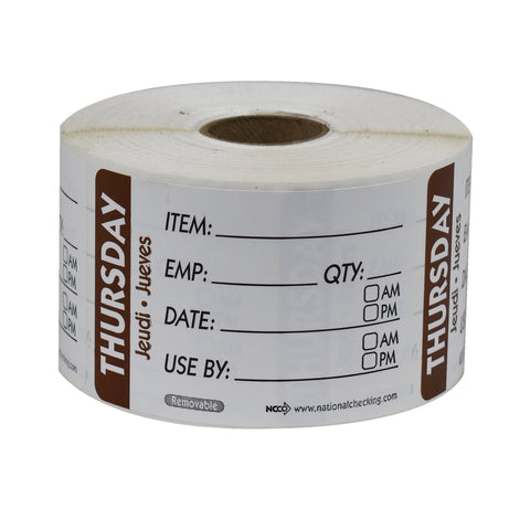 DateIt™ LABEL TRILINGUAL ITEM/DATE/USE BY REMOVABLE BROWN THURSDAY 2X3