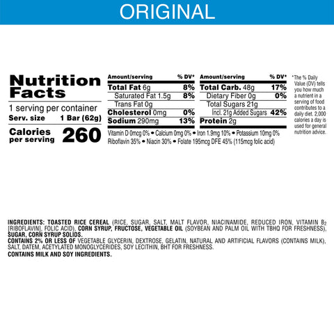 Snack Bar Rice Krispies Treat Original Square