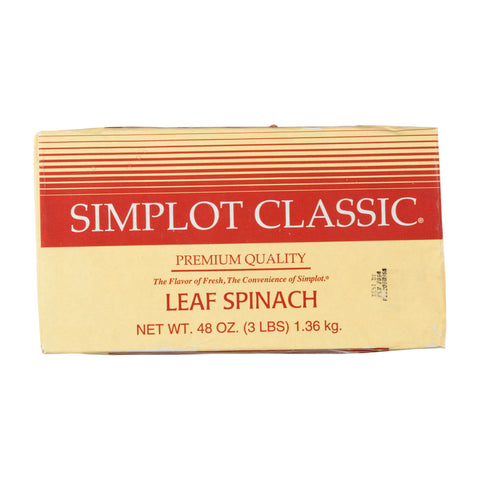 Simplot Chopped Spinach - 3 lb. package, 12 packages per case