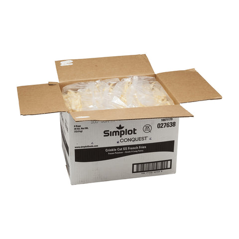 Simplot Conquest Crinkle Cut Clear Coat Potato Fries, 5 Pound -- 6 per case.