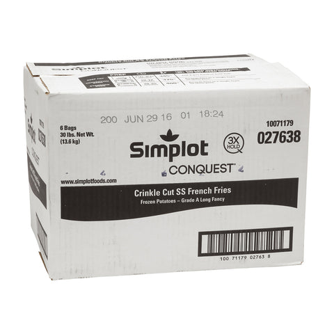 Simplot Conquest Crinkle Cut Clear Coat Potato Fries, 5 Pound -- 6 per case.