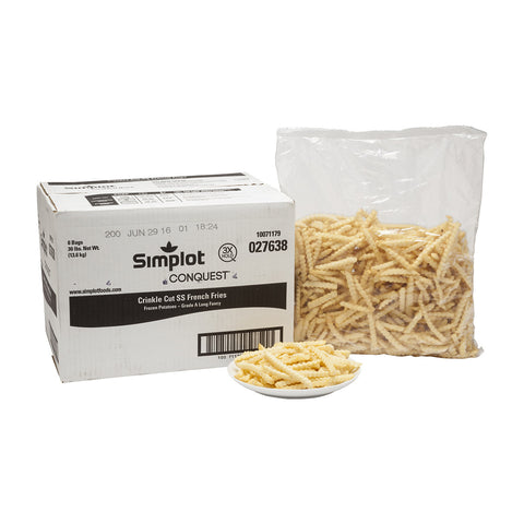 Simplot Conquest Crinkle Cut Clear Coat Potato Fries, 5 Pound -- 6 per case.