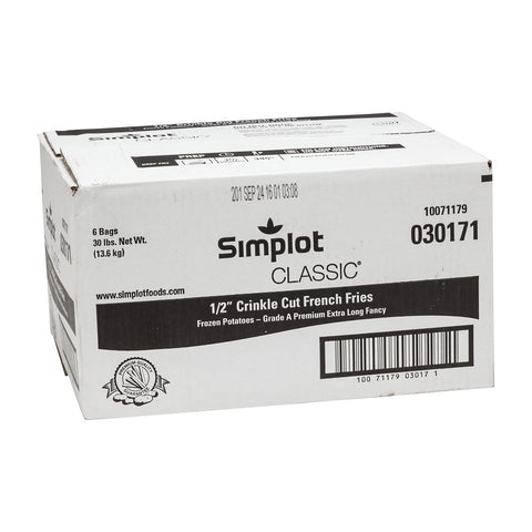 Simplot Classic 1/2 Inch Crinkle Cut Potato Fries, 5 Pound -- 6 per case.