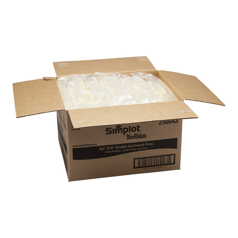 Simplot Blue Ribbon 5/16 inch Crinkle Cut Potato Fries, 5 Pound -- 6 per case.