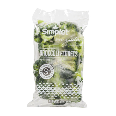 Simplot Broccoli Florets - 2 lb. poly wrap packages, 12 packages per case.