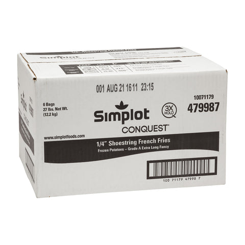 Simplot Conquest ClearlyCrisp Shoestring Potato French Fry, 4.5 Pound -- 6 per case.