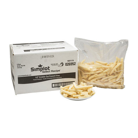 Select Recipe Crinkle Cut Potato Fries, 1/2 inch -- 6 per case.
