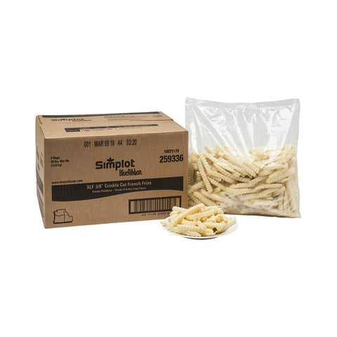 Simplot Blue Ribbon Crinkle Cut with Shield Fancy Potato Fries, 5 Pound -- 6 per case.