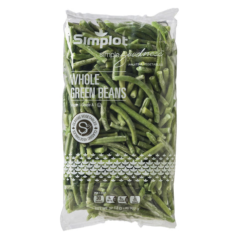 Simplot Whole Green Bean - 32 oz. packager, 12 packages per case