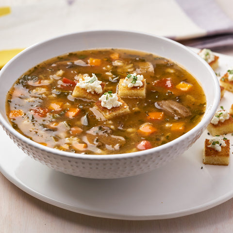 Campbells Well and Good Frozen Condensed Portobello Mushroom and Barley Soup, 4 lb. tray - 3 per case