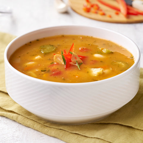 Well and Good Frozen Condensed Tuscan White Bean Soup with Chicken - 4 lb. tray, 3 per case