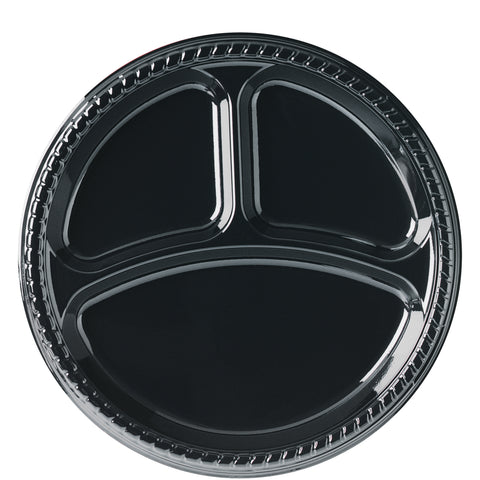 Dart PLATE PLASTIC 3 COMPARTMENT BLACK 10.25