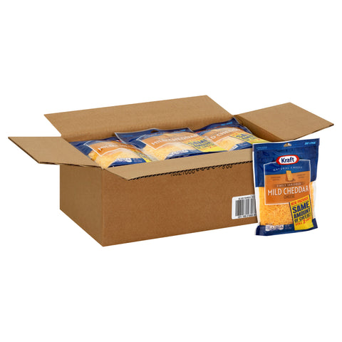 Kraft Zip Pak Finely Shredded Mild Cheddar Cheese, 8 Ounce -- 12 per case.