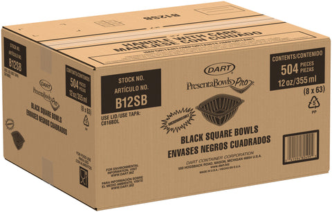 PresentaBowls Pro® BOWL SQUARE PLASTIC BLACK 12 OZ