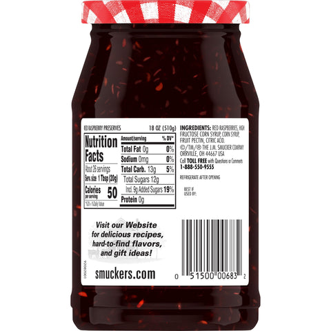 Smucker's® PRESERVES RASPBERRY RED GLASS JAR