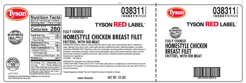 Tyson® Red Label™ CHICKEN BREAST FILLET FRITTER HOMESTYLE BREADED FC 4 OZ 10383110928