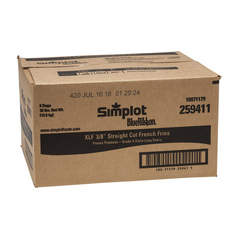 Simplot Blue Ribbon 3/8 inch Straight Cut Potato Fries, 6 Pound -- 6 per case.