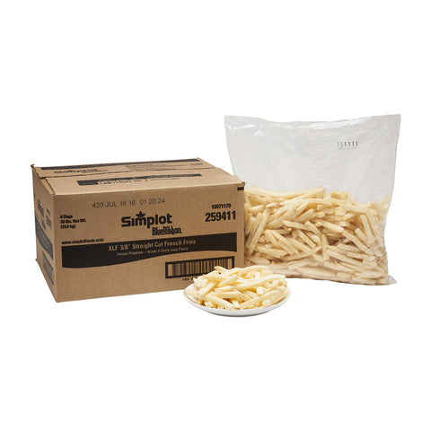 Simplot Blue Ribbon 3/8 inch Straight Cut Potato Fries, 6 Pound -- 6 per case.