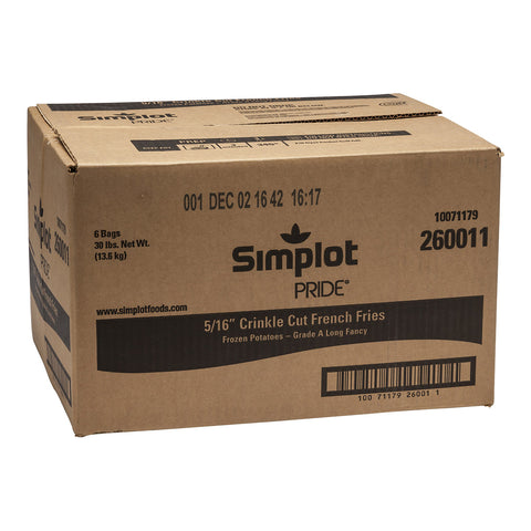 Simplot Pride Crinkle Cut Potato French Fry, 5 Pound -- 6 per case.