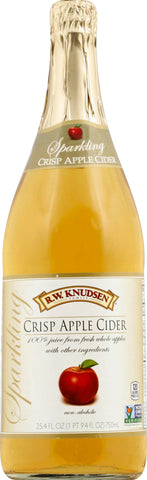 RW Knudsen JUICE APPLE CIDER CRISP 100% SPARKLING GLASS BOTTLE SHELF STABLE