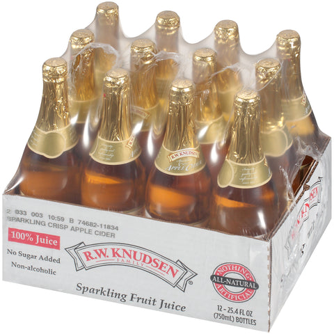 RW Knudsen JUICE APPLE CIDER CRISP 100% SPARKLING GLASS BOTTLE SHELF STABLE