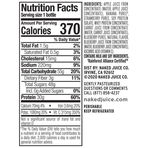 Naked Juice DRINK NAKED JUICE DOUBLE BERRY PROTEIN PLASTIC BOTTLE