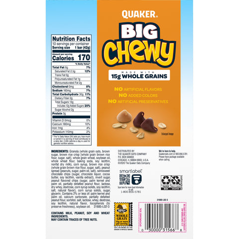 Quaker Chewy GRANOLA BAR BIG CHEWY PNB CHOCOCLATE CHIP