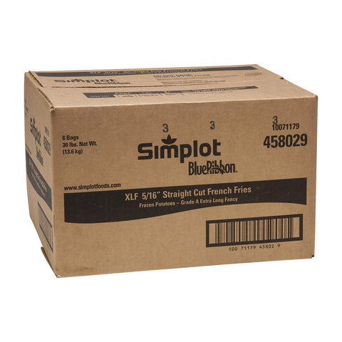Simplot Blue Ribbon Straight Cut Potato Fries, 5 Pound -- 6 per case.