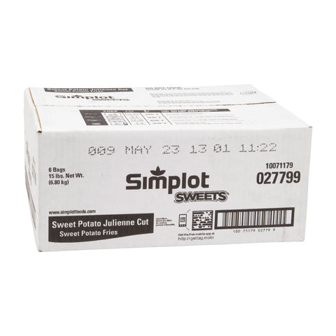 Simplot Sweet 3/16 Julienne Cut Sweet Potato Fries, 2.5 Pound -- 6 per case.