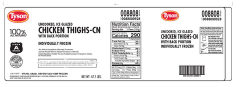 Tyson® CHICKEN THIGH W/ BACK (CN 3.0OZ), XXL IF 7.93 OZ 10088080928