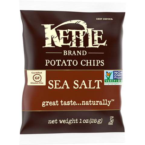 Kettle Foods Sea Salt Potato Chips, 1 Ounce -- 72 per case.