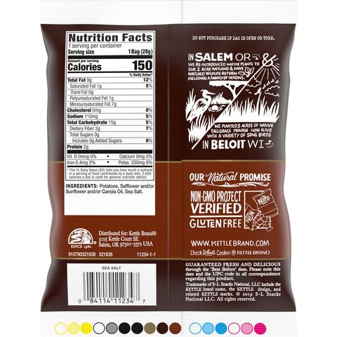 Kettle Foods Sea Salt Potato Chips, 1 Ounce -- 72 per case.