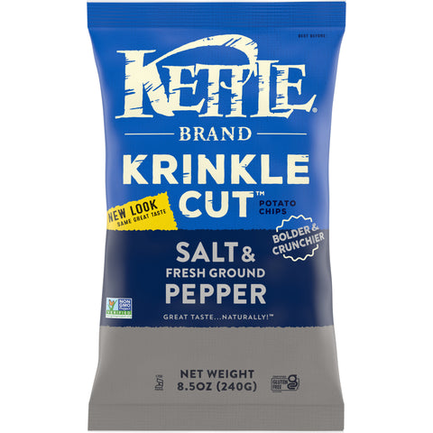 Kettle Krinkle Cut Salt and Fresh Ground Pepper Potato Chips - 9 oz. bag, 12 per case