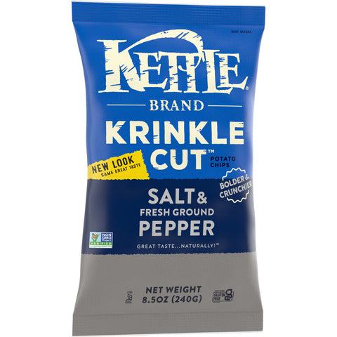Kettle Krinkle Cut Salt and Fresh Ground Pepper Potato Chips - 9 oz. bag, 12 per case
