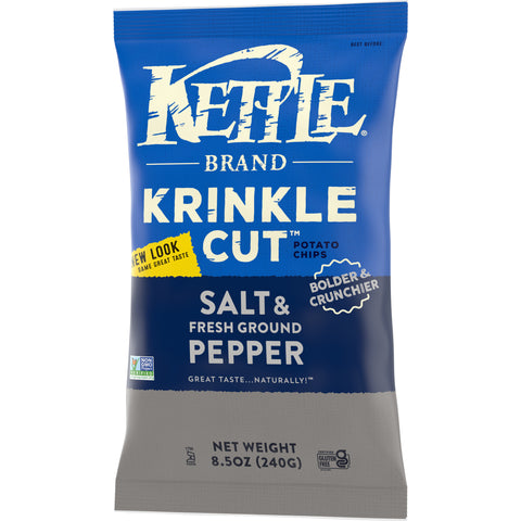 Kettle Krinkle Cut Salt and Fresh Ground Pepper Potato Chips - 9 oz. bag, 12 per case