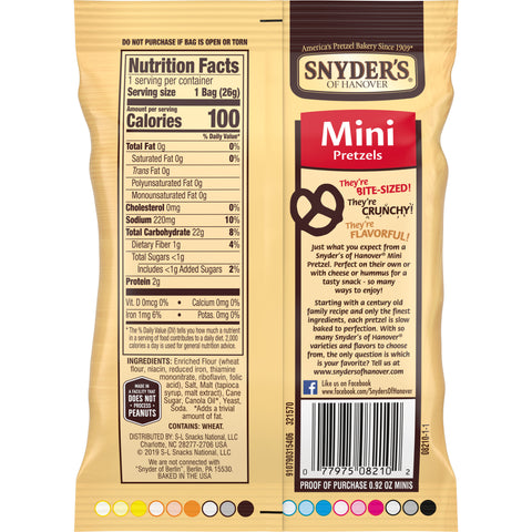 Snyder's of Hanover PRETZEL MINI 100 CALORIE FAT FREE