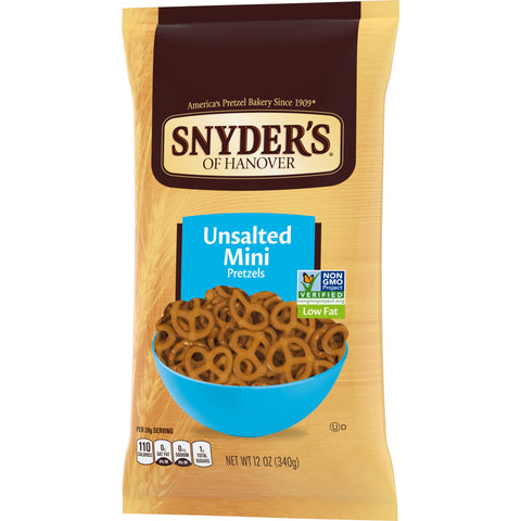 Snyders Of Hanover Unsalted Mini Pretzel, 12 Ounce -- 12 per case.