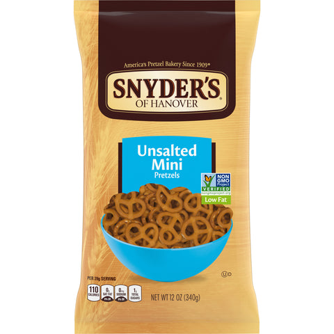 Snyders Of Hanover Unsalted Mini Pretzel, 12 Ounce -- 12 per case.