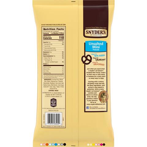 Snyders Of Hanover Unsalted Mini Pretzel, 12 Ounce -- 12 per case.